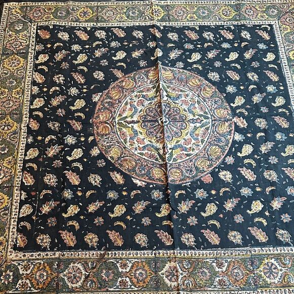 Vintage 1940s Handblocked India Cotton Boho Scarf - Picture 1 of 9